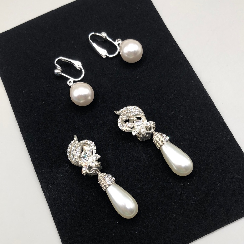 Faux pearl formal cocktail glam clip on earrings vintage and vintage style.